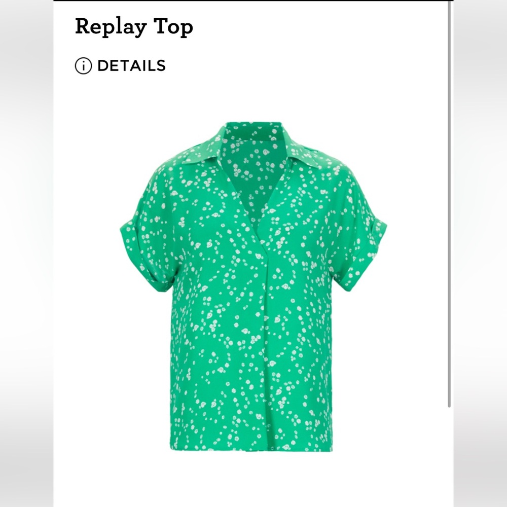 CAbi Replay Blouse Green and White Floral Top
